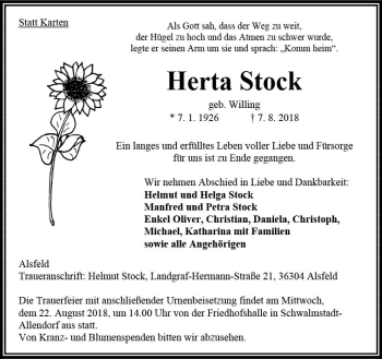 Traueranzeige von Herta Stock von VRM Trauer