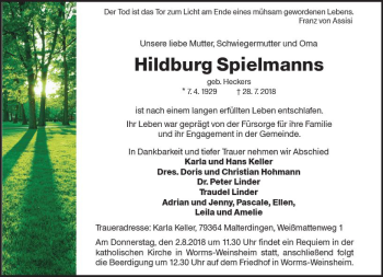 Traueranzeige von Hildburg Spielmanns von vrm-trauer