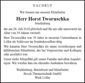 Traueranzeige von Horst Tworuschka von  Gießener Anzeiger