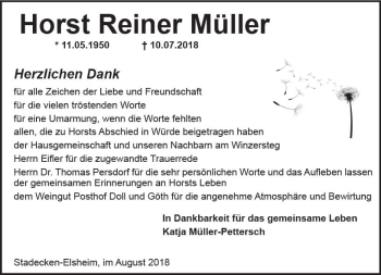 Traueranzeige von Horst Reiner Müller von vrm-trauer