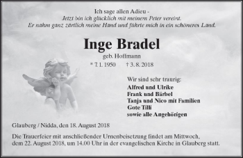 Traueranzeige von Inge Bradel von  Kreisanzeiger
