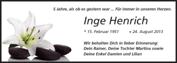 Traueranzeige von Inge Henrich von  Kreisanzeiger
