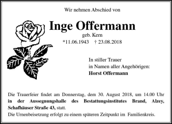 Traueranzeige von Inge Offermann von vrm-trauer