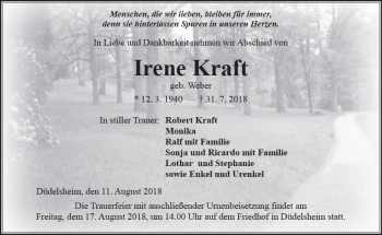 Traueranzeige von Irene Kraft von  Kreisanzeiger