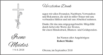 Traueranzeige von Irene Meides von  Kreisanzeiger