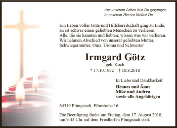 Traueranzeige von Irmgard Götz von vrm-trauer