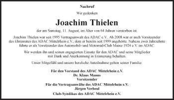 Traueranzeige von Joachim Thielen von vrm-trauer
