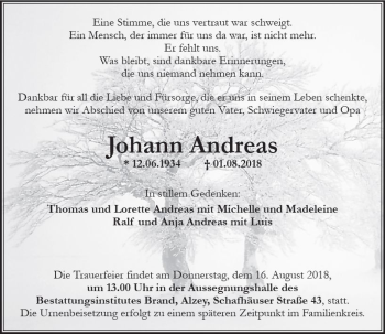 Traueranzeige von Johann Andreas von vrm-trauer