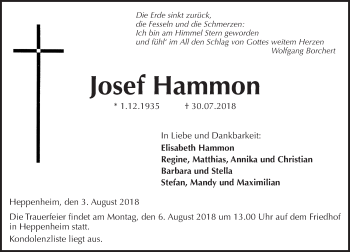 Traueranzeige von Josef Hammon von vrm-trauer