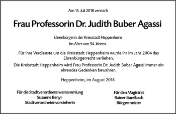 Traueranzeige von Judith  Buber Agassi von vrm-trauer