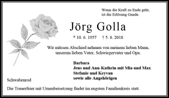 Traueranzeige von Jörg Golla von VRM Trauer