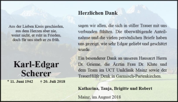 Traueranzeige von Karl-Edgar Scherer von vrm-trauer