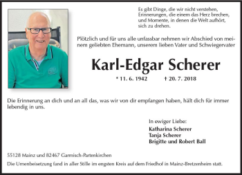 Traueranzeige von Karl-Edgar Scherer von vrm-trauer