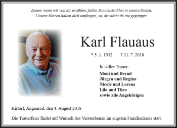 Traueranzeige von Karl Flauaus von VRM Trauer