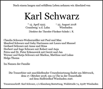 Traueranzeige von Karl Schwarz von vrm-trauer