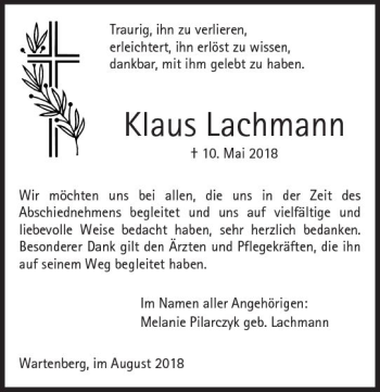 Traueranzeige von Klaus Lachmann von VRM Trauer