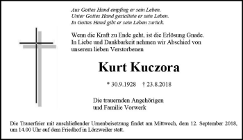 Traueranzeige von Kurt Kuczora von vrm-trauer