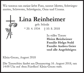 Traueranzeige von Lina Reinheimer von vrm-trauer