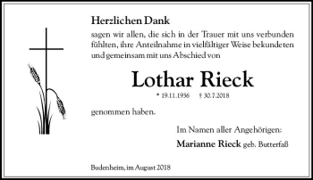 Traueranzeige von Lothar Rieck von vrm-trauer