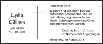 Traueranzeige von Lydia Gilliam von  Kreisanzeiger