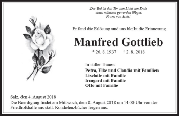 Traueranzeige von Manfred Gottlieb von VRM Trauer