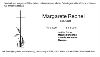 Traueranzeige von Margarete Rechel von vrm-trauer