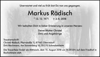 Traueranzeige von Markus Rädisch von vrm-trauer