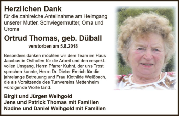 Traueranzeige von Ortrud Thomas von vrm-trauer