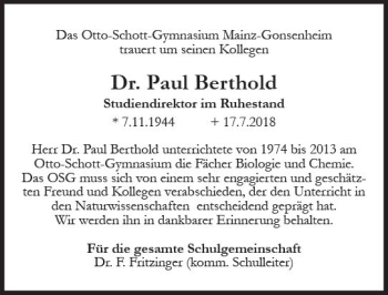 Traueranzeige von Paul Berthold von vrm-trauer