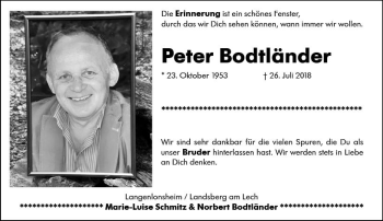 Traueranzeige von Peter Bodtländer von vrm-trauer