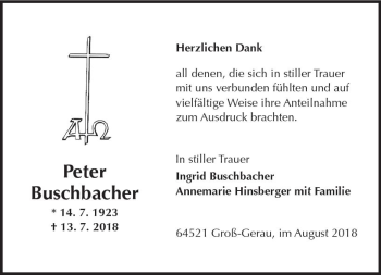 Traueranzeige von Peter Buschbacher von vrm-trauer