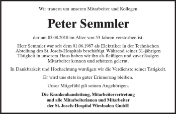 Traueranzeige von Peter Semmler von vrm-trauer