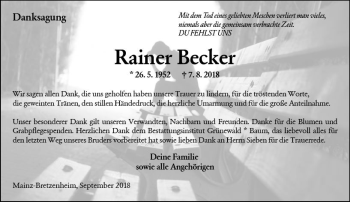 Traueranzeige von Rainer Becker von vrm-trauer