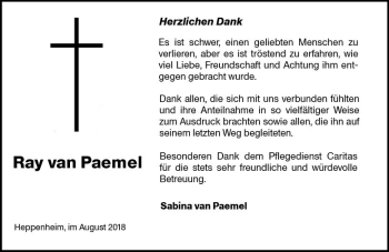 Traueranzeige von Ray van Paemel von vrm-trauer
