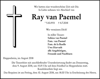 Traueranzeige von Ray van Paemel von vrm-trauer