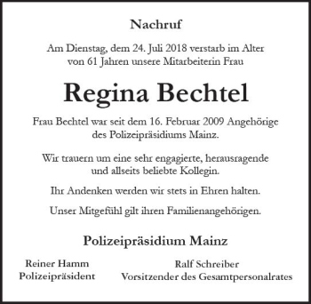 Traueranzeige von Regina Bechtel von vrm-trauer