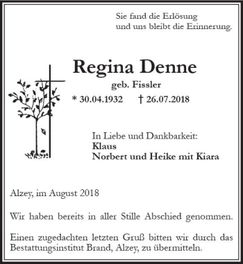 Traueranzeige von Regina Denne von vrm-trauer