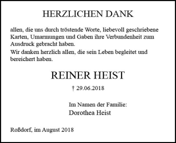 Traueranzeige von Reiner Heist von vrm-trauer