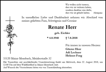 Traueranzeige von Renate Herr von vrm-trauer