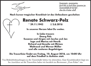 Traueranzeige von Renate Schwarz-Pelz von vrm-trauer