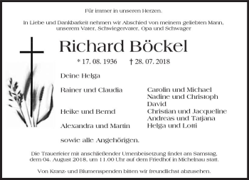Traueranzeige von Richard Böckel von  Kreisanzeiger