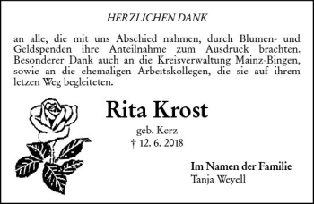 Traueranzeige von Rita Krost von vrm-trauer