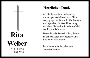 Traueranzeige von Rita Weber von  Camberger Anzeiger