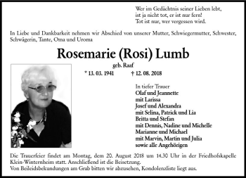 Traueranzeige von Rosemarie Lumb von vrm-trauer