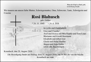 Traueranzeige von Rosi Blahusch von  Gießener Anzeiger