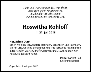 Traueranzeige von Roswitha Rohloff von vrm-trauer