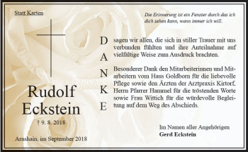 Traueranzeige von Rudolf Eckstein von VRM Trauer