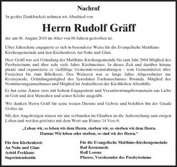 Traueranzeige von Rudolf Gräff von vrm-trauer