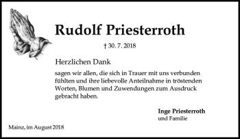 Traueranzeige von Rudolf Priesterroth von vrm-trauer