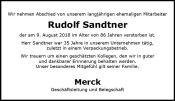 Traueranzeige von Rudolf Sandtner von vrm-trauer